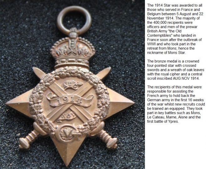 Patrick Walsh WW1 medal, the Mons Star