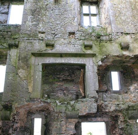 Ballinahinch Castle: Various shaped windows and mantelpiece above (new) entrance | Joseph Lennon
