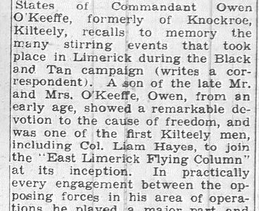 Limerick Leader Obituary: Commandant Owen O'Keeffe