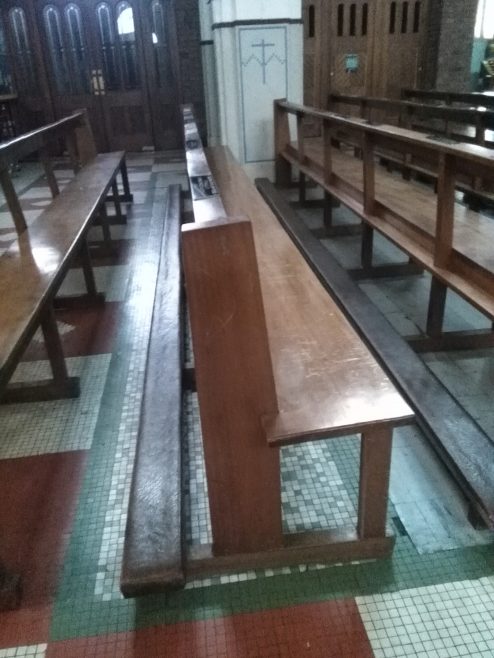 Benches on the left hand side of the Church